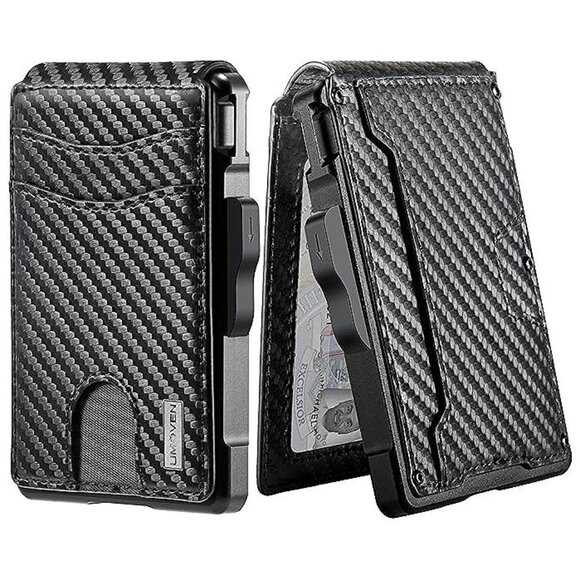 Wallet for Men - with Money Clip Slim Leather Slots , Carbon Black-01